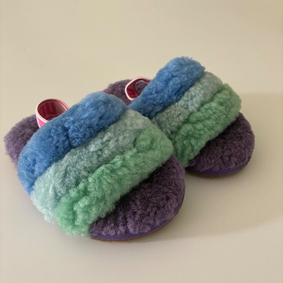 UGG Other - UGG Toddler Size‎ 6 Fluff Yeah Slide Kids Multi-Color Striped Sheepskin Slippers